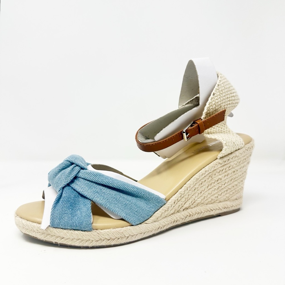 Stylish Blue and Tan Espadrille Wedges